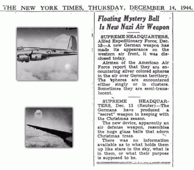 14 декабря 1944, заметка в "NY times"&nbsp;о Foo-Fighters.
