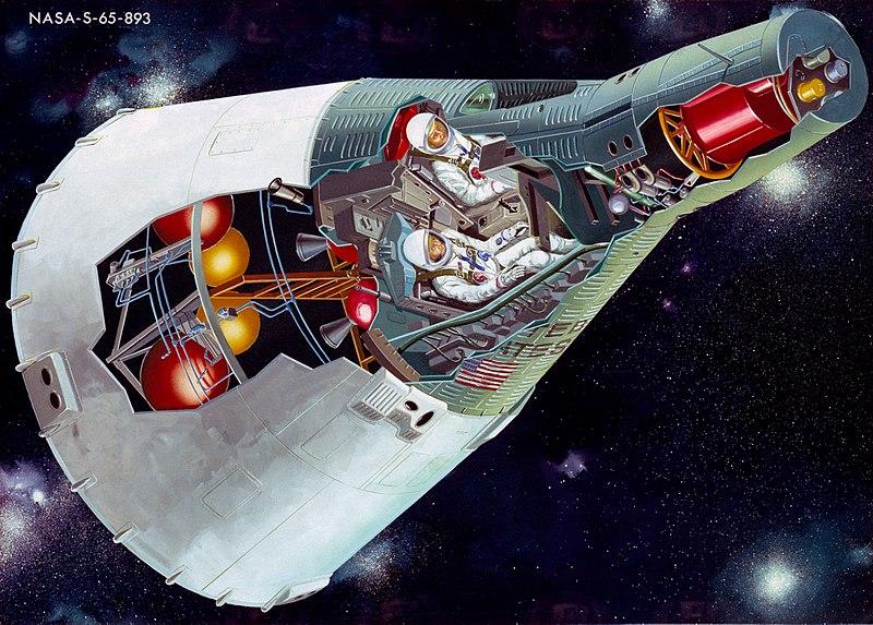 Cosmonauts flew in the two-seat Gemini SA for up to two weeks (USA, 1964-66)